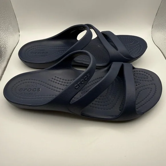 CROCS Navy Blue Women's Croslitr Slide Sandals Women Size 6 Like New - Picture 5 of 8
